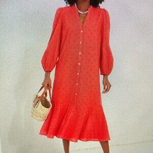 Pomander Place Button-Front Midi Dress with Puff Sleeve Women Size Small